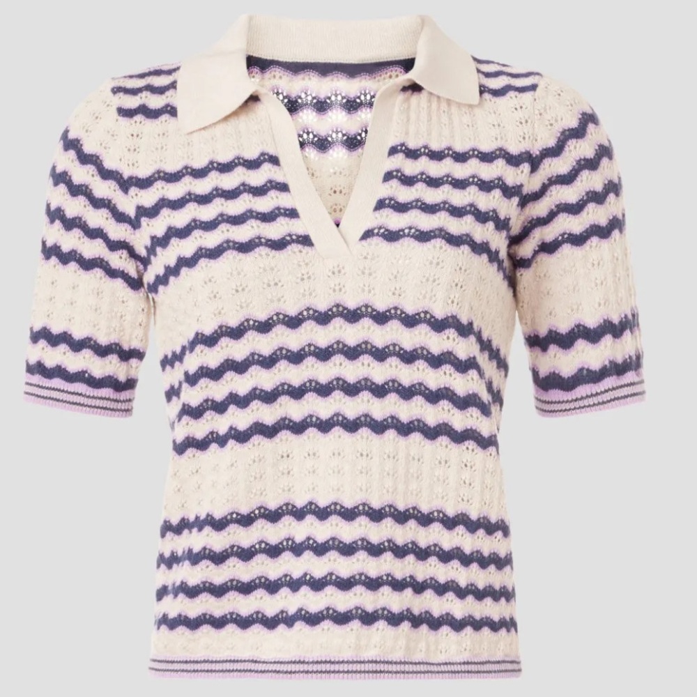Marine Layer Spencer Knit Polo—Blue, Lavender & White Striped Knit Top